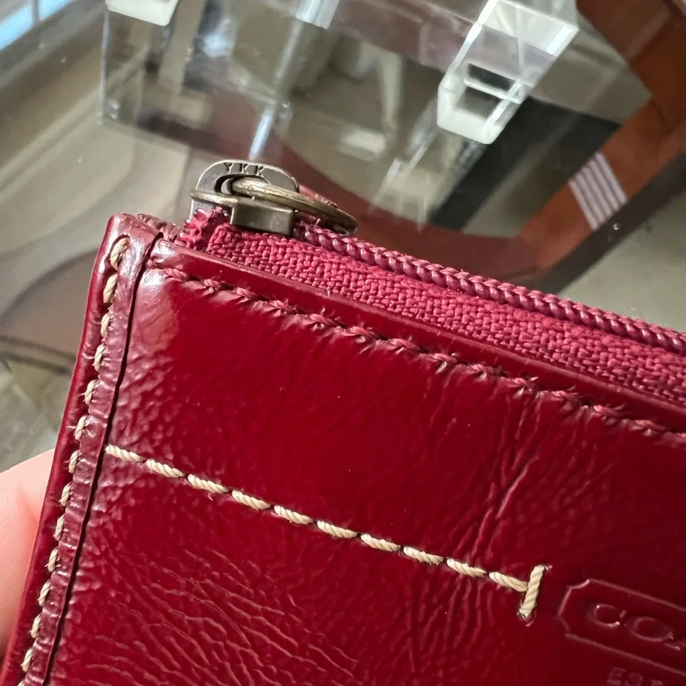 Coach Legacy Crimson Red Patent Leather Contrast Stitch Card Coin Pouch